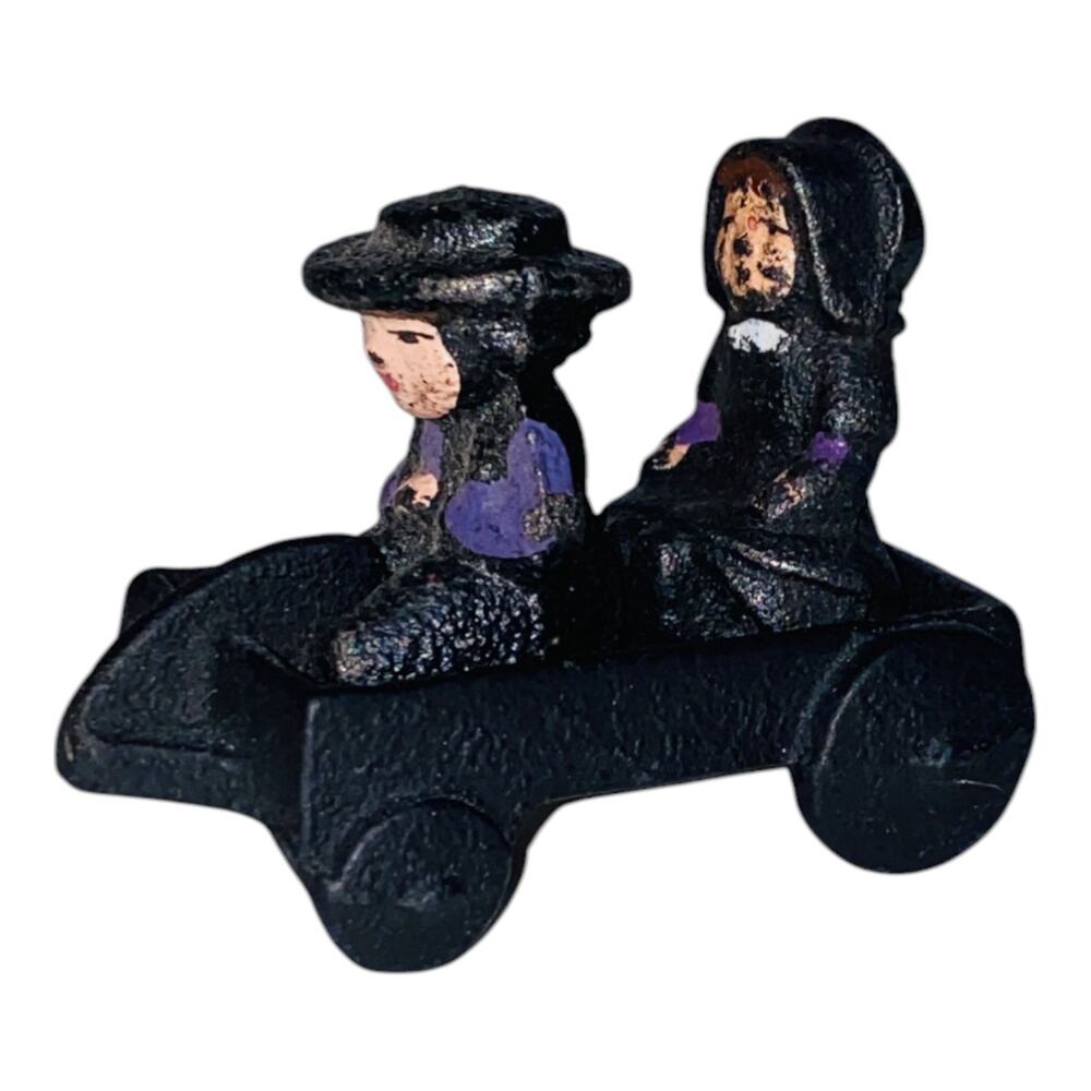 Vtg 1997 John Wright Cast Iron Amish PA Dutch Boys Purple Black Wagon Figurine